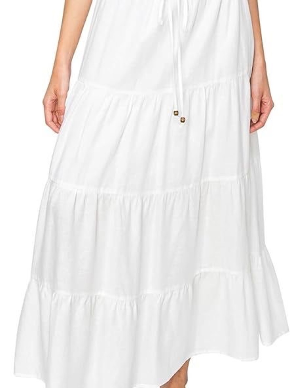 Cali1850 Lined Tiered Elastic Waist Linen Flare Maxi Skirt Small